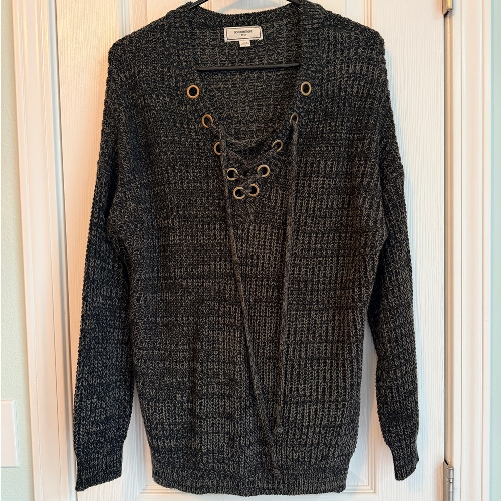 Women's Dark Gray Lace-Up Knit Sweater